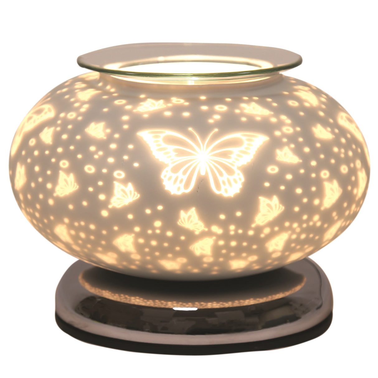 Electric Wax Melter Touch - White Satin Butterfly Ellipse 19cm - POT POURRI/AROMATHERAPY/OILS/DIFFUSER - Beattys of Loughrea