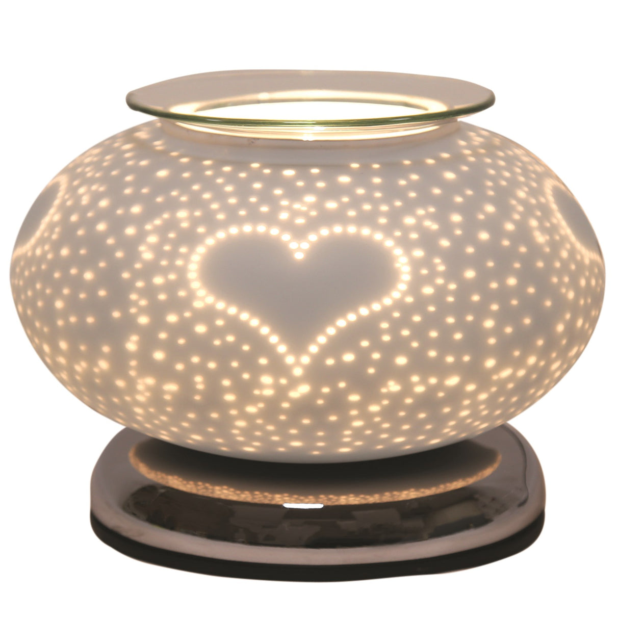 Electric Wax Melter Touch - White Satin Burst Heart Ellipse - POT POURRI/AROMATHERAPY/OILS/DIFFUSER - Beattys of Loughrea