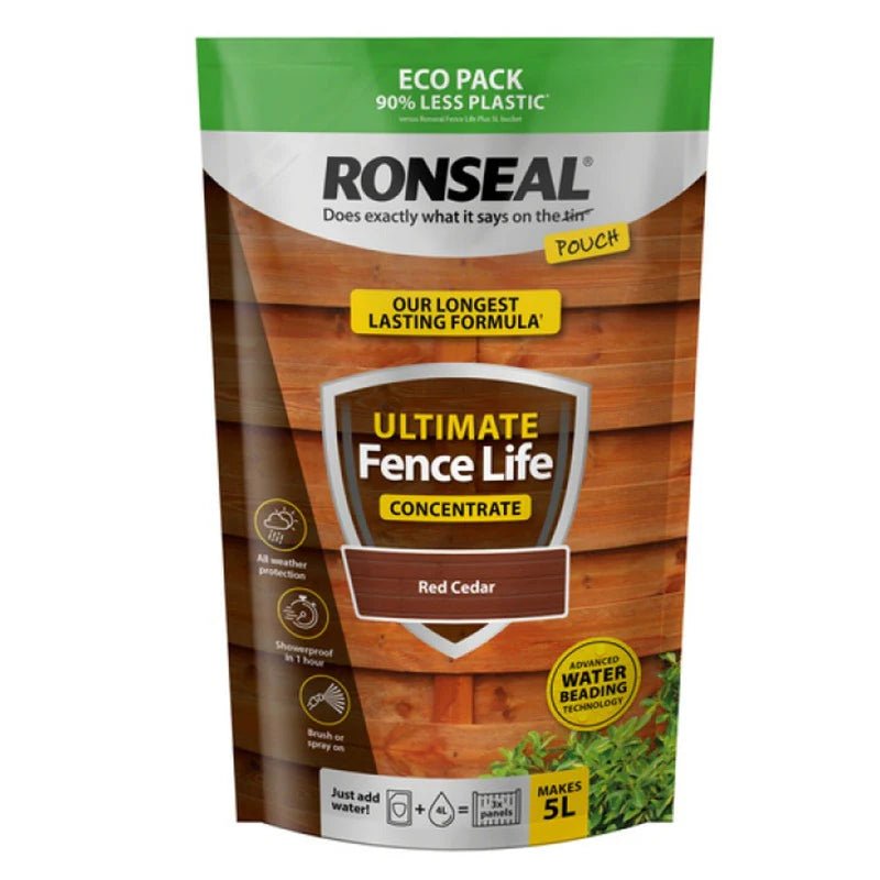 Ronseal Ultimate Fence Life Concentrate Pouch - Red Cedar 950ml - VARNISHES / WOODCARE - Beattys of Loughrea