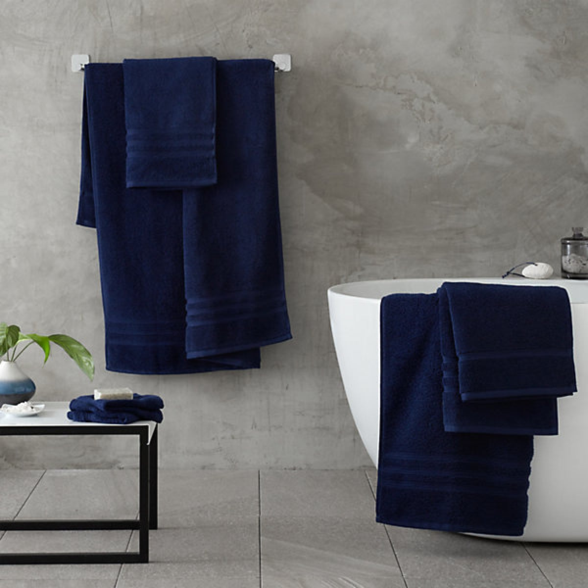 Catherine Lansfield Zero Twist Cotton Face Cloth Pair Navy Blue