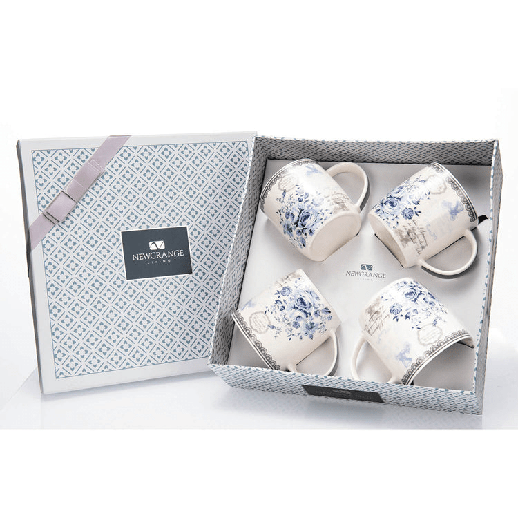 Newgrange Living Rose Blue Bone China 4 - Piece Mug Set - MUG SETS - Beattys of Loughrea