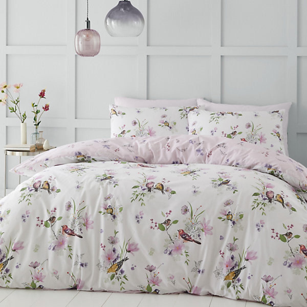 Catherine Lansfield Bedding Songbird King Size Duvet Cover Set with Pillowcases Pink - DUVET COVERS - Beattys of Loughrea