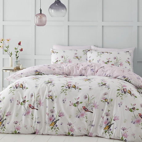 Catherine Lansfield Bedding Songbird King Size Duvet Cover Set with Pillowcases Pink - DUVET COVERS - Beattys of Loughrea