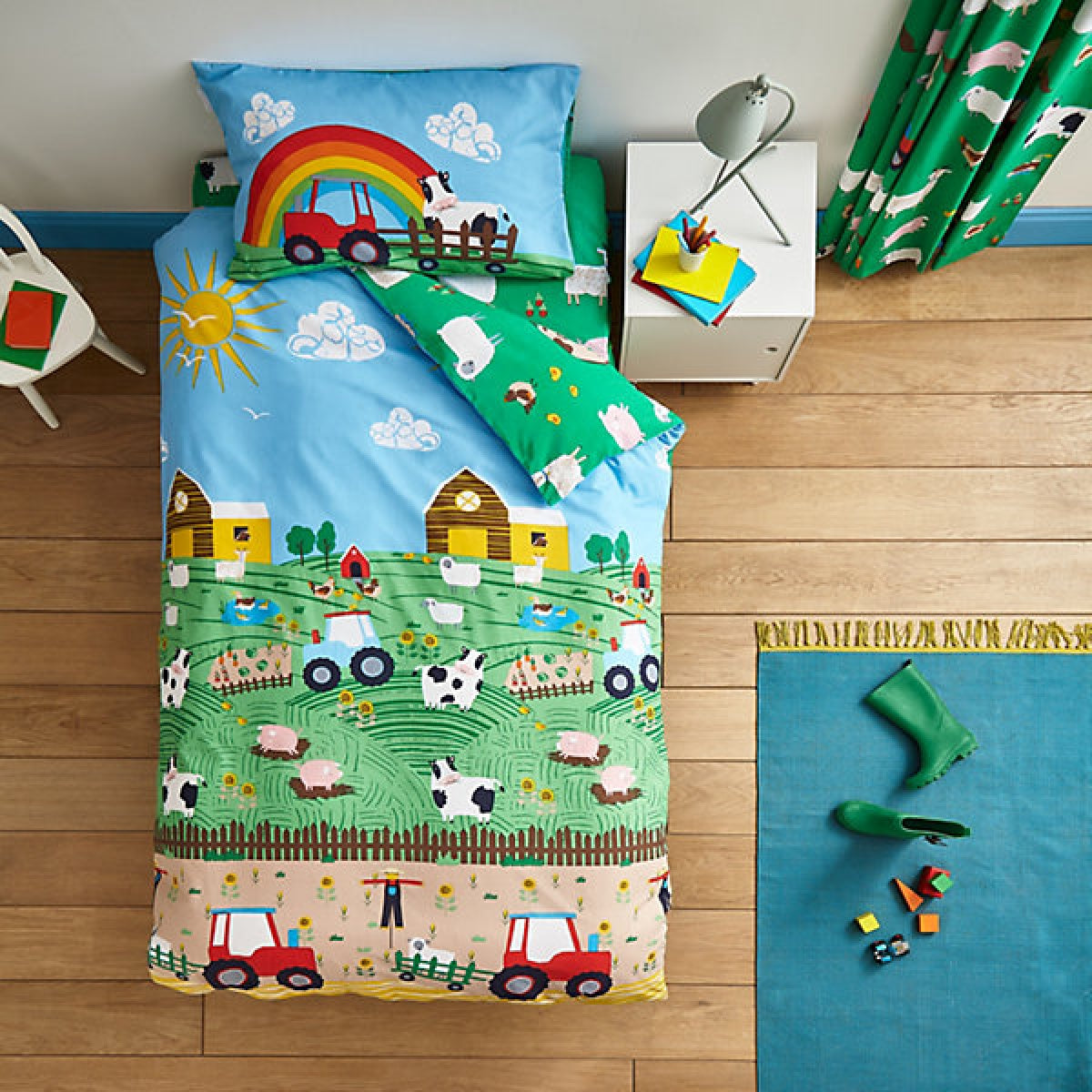 Catherine Lansfield Bedding Farmyard Animals Double Duvet Cover Set with Pillowcases Blue