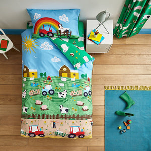 Catherine Lansfield Bedding Farmyard Animals Double Duvet Cover Set with Pillowcases Blue