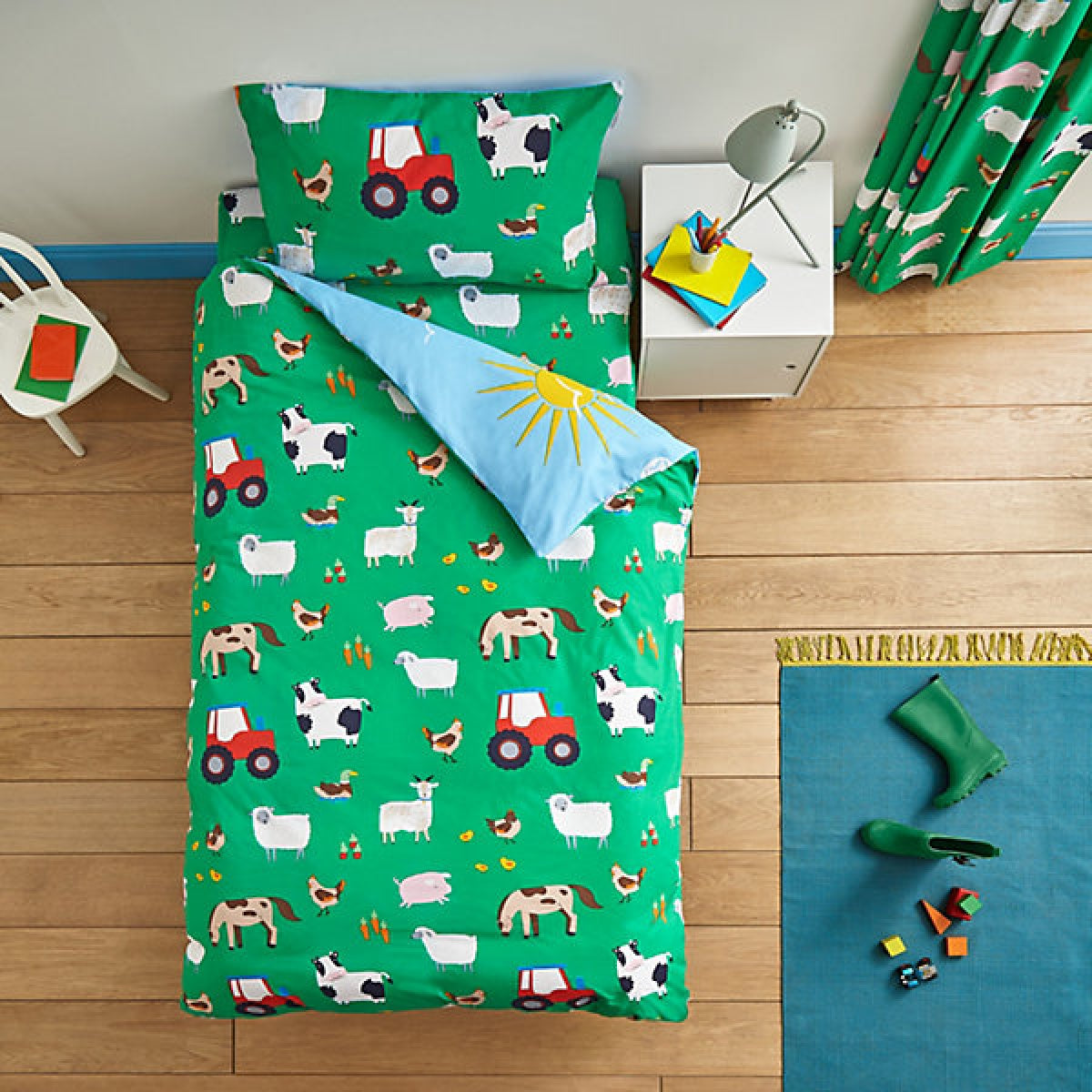 Catherine Lansfield Bedding Farmyard Animals Double Duvet Cover Set with Pillowcases Blue