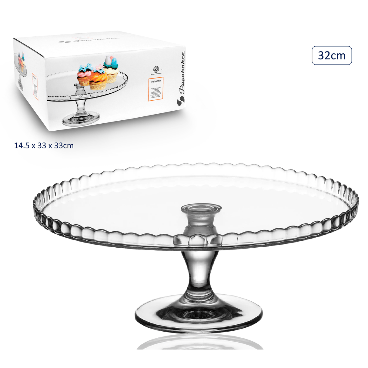 Pasabahce Footed Cake Stand – 32cm - GLASS GIFTWARE - DEC STONES - Beattys of Loughrea