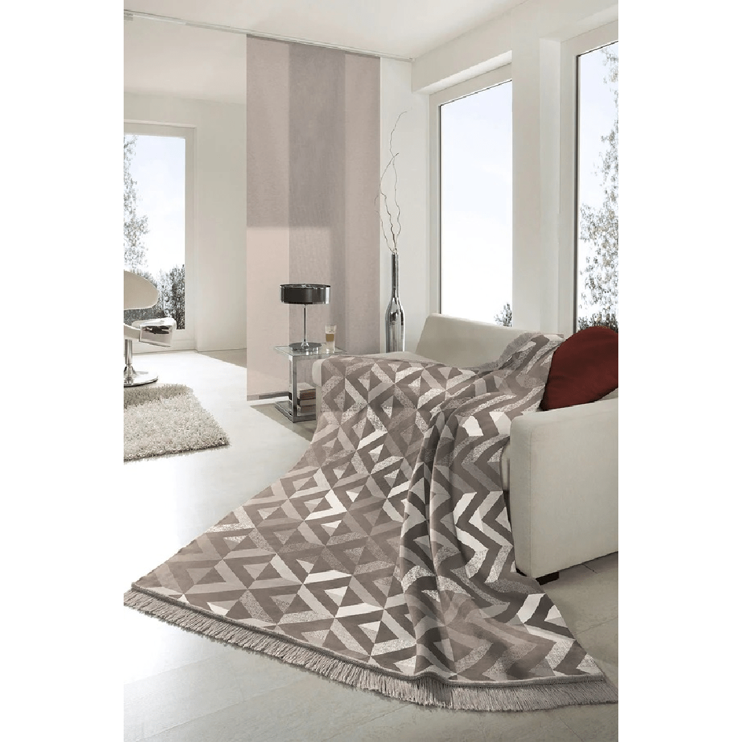 Biederlack Cotton Rich Blanket 140 x 180cm Textured Geo Neutral - THROWS/BLANKETS - Beattys of Loughrea