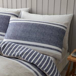 Catherine Lansfield Bedding Textured Banded Stripe Double Duvet Cover Set with Pillowcases Blue