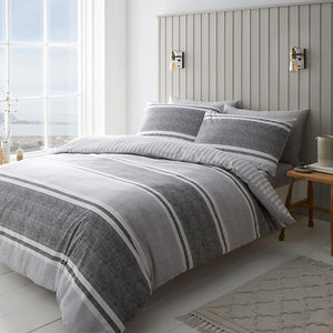 Catherine Lansfield Bedding Textured Banded Stripe Single Duvet Cover Set with Pillowcase Charcoal Grey - DUVET COVERS - Beattys of Loughrea