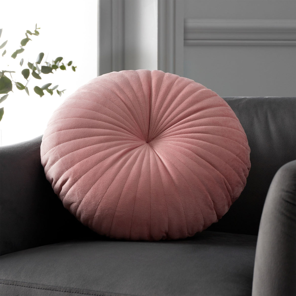 Plain Pink Round Filled Cushion