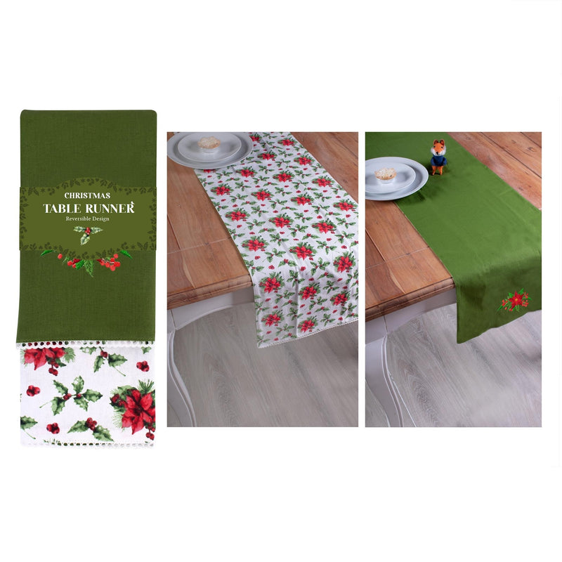 Christmas Holly Reversible Table Runner 35x230cm - TABLECLOTHS/RUNNERS - Beattys of Loughrea