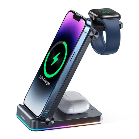 Joyroom 15W Foldable 3 - in - 1 AirPods, Apple Watch & Phone Wireless Charger Stand - BATTERY CHARGERS - Beattys of Loughrea