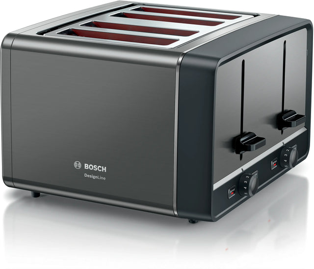 Bosch DesignLine Ergo 4 Slice Toaster - Anthracite | TAT5P445GB - Beattys of Loughrea | www.beattys.ie
