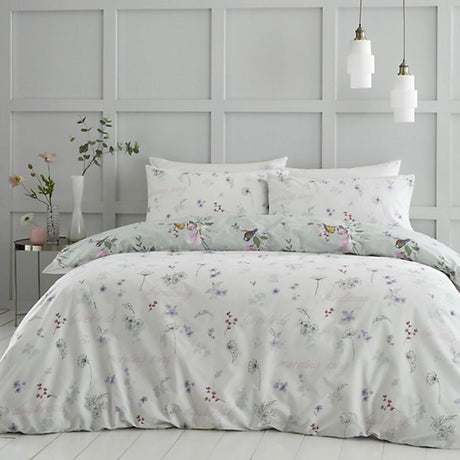 Catherine Lansfield Bedding Songbird Double Duvet Cover Set with Pillowcases Sage Green - DUVET COVERS - Beattys of Loughrea