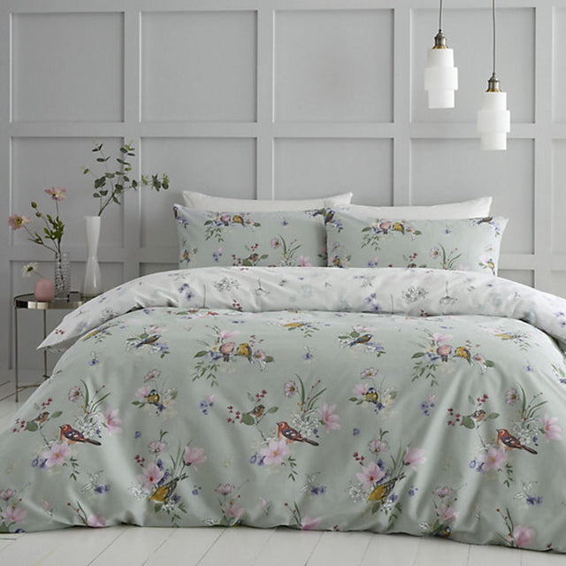 Catherine Lansfield Bedding Songbird Single Duvet Cover Set with Pillowcase Sage Green - DUVET COVERS - Beattys of Loughrea