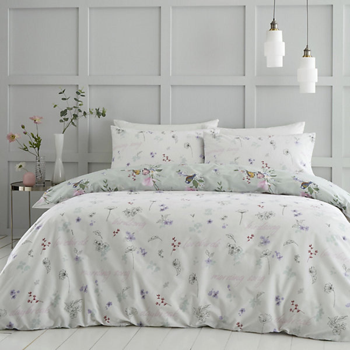 Catherine Lansfield Bedding Songbird Single Duvet Cover Set with Pillowcase Sage Green - DUVET COVERS - Beattys of Loughrea