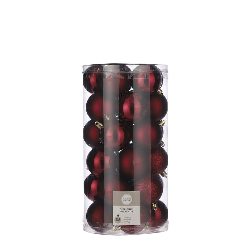 30pk Red Unbreakable Baubles 6cm - XMAS BAUBLES - Beattys of Loughrea
