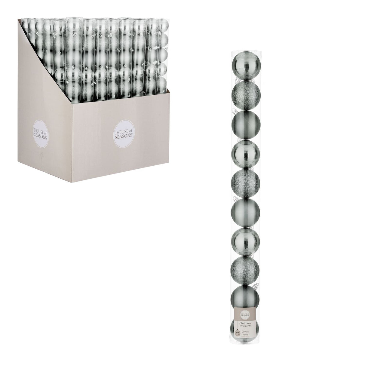 10pk Unbreakable Grey Baubles 6cm - XMAS BAUBLES - Beattys of Loughrea