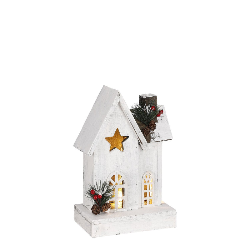White House with 10 Battery operated LED's - l19xw12xh31cm - XMAS ROOM DECORATION LARGE AND LIGHT UP - Beattys of Loughrea