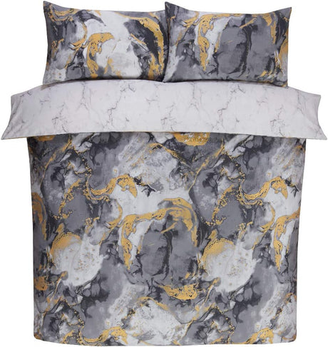 Sleepdown Metallic Marble Charcoal/Grey Duvet Set Double - DUVET COVERS - Beattys of Loughrea