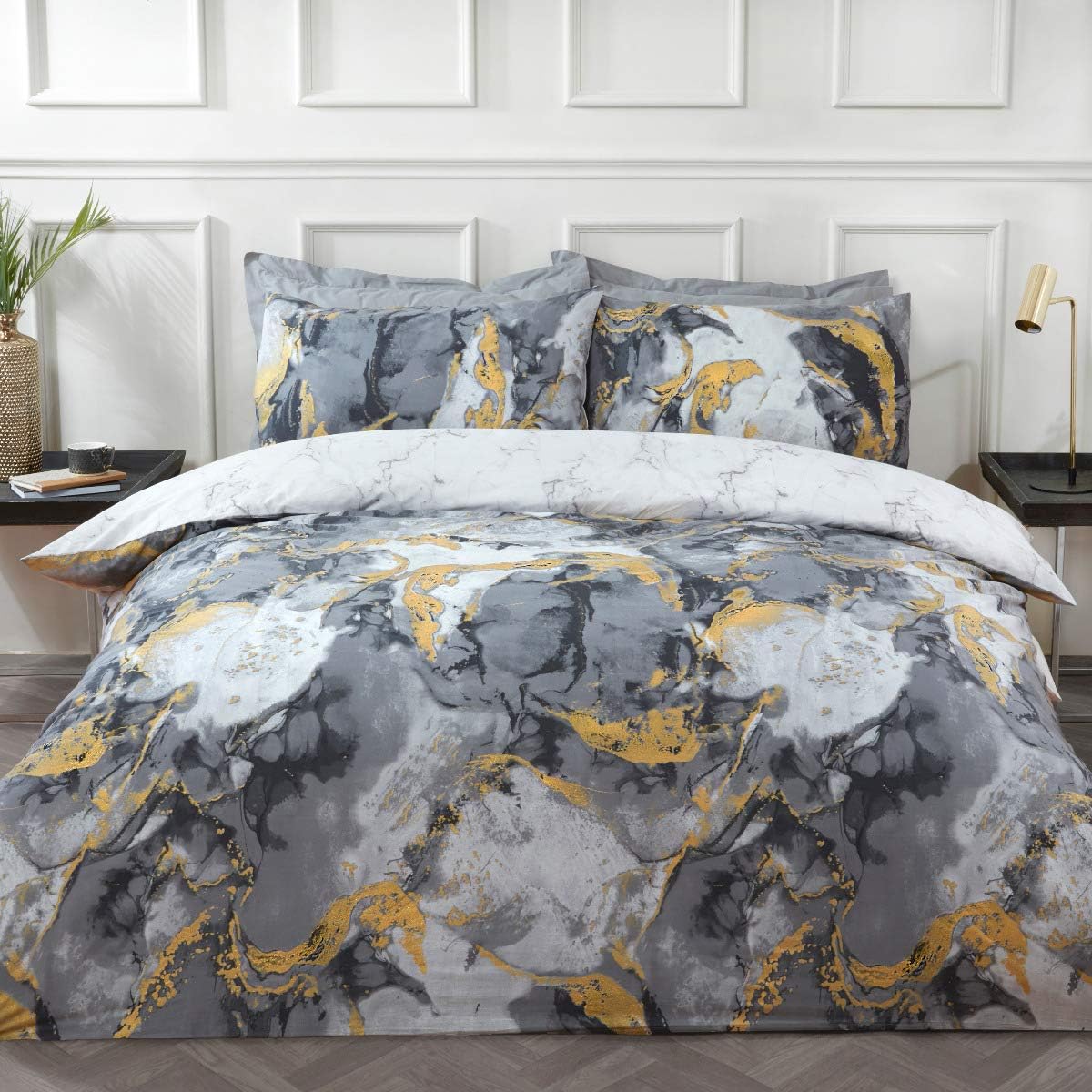 Sleepdown Metallic Marble Charcoal/Grey Duvet Set Kingsize - DUVET COVERS - Beattys of Loughrea