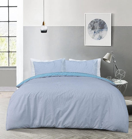 Sleepdown Stripe Geo Blue Duvet Set Kingsize - DUVET COVERS - Beattys of Loughrea