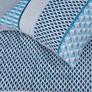 Sleepdown Stripe Geo Blue Duvet Set Kingsize - DUVET COVERS - Beattys of Loughrea