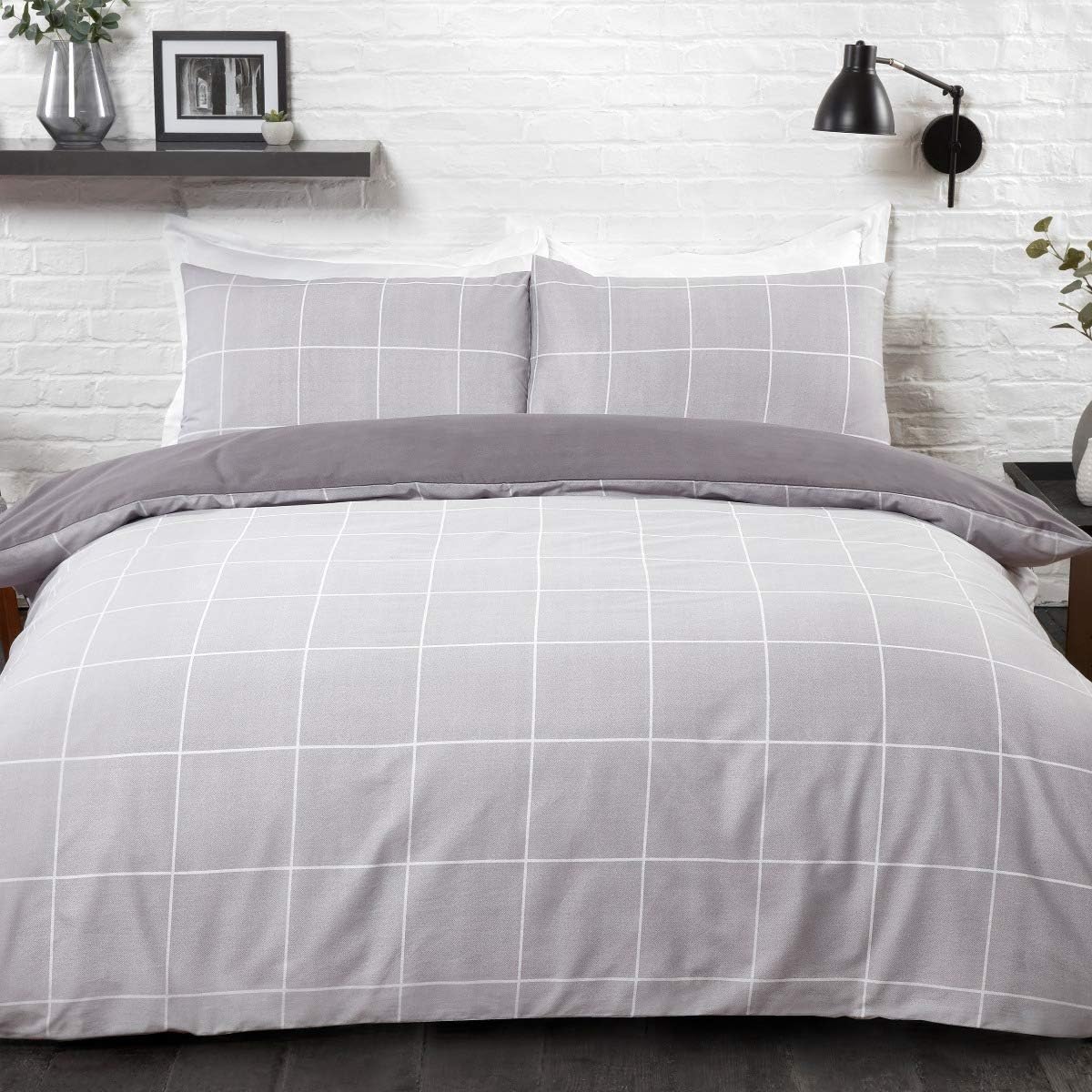 Sleepdown Grid Check Grey Duvet Set Kingsize - DUVET COVERS - Beattys of Loughrea