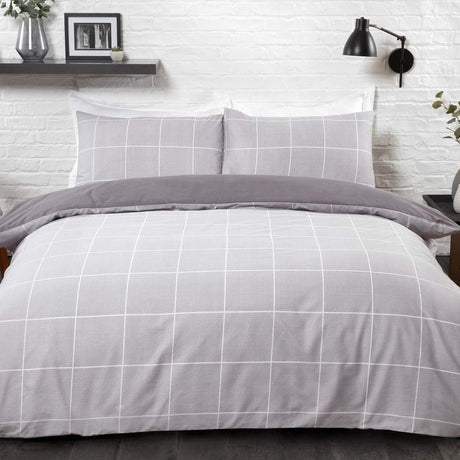Sleepdown Grid Check Grey Duvet Set Kingsize - DUVET COVERS - Beattys of Loughrea
