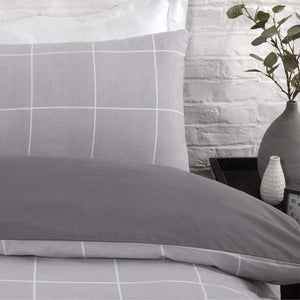 Sleepdown Grid Check Grey Duvet Set Kingsize - DUVET COVERS - Beattys of Loughrea