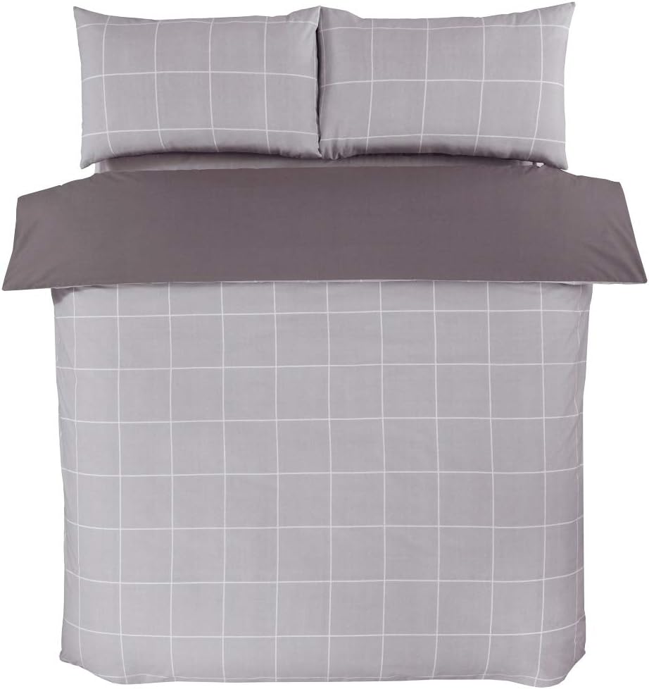Sleepdown Grid Check Grey Duvet Set Kingsize - DUVET COVERS - Beattys of Loughrea