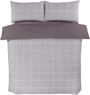 Sleepdown Grid Check Grey Duvet Set Kingsize - DUVET COVERS - Beattys of Loughrea