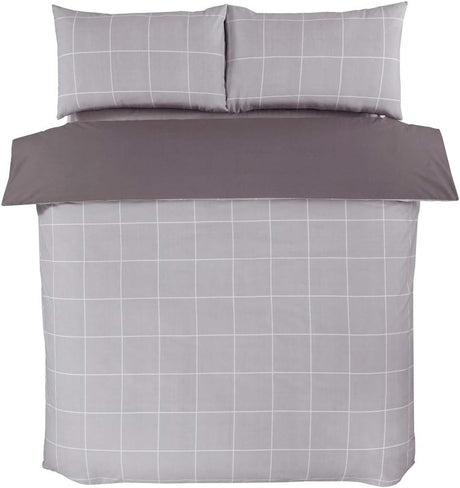 Sleepdown Grid Check Grey Duvet Set Kingsize - DUVET COVERS - Beattys of Loughrea