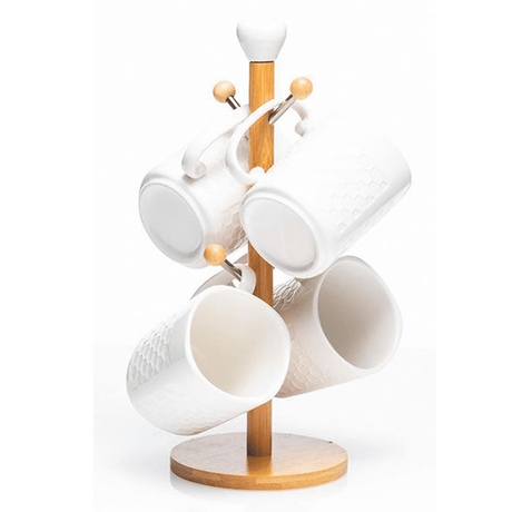 Newgrange Living Set of 4 Ceramic Mugs on Stand White - MUG SETS - Beattys of Loughrea