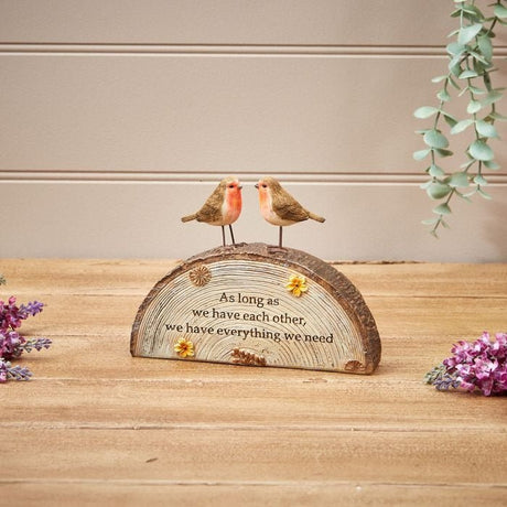 Robin Couple Block On Bark Base Resin - We Have Each Other - ORNAMENTS - Beattys of Loughrea