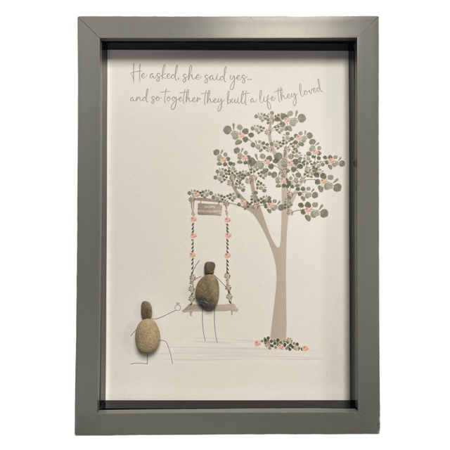A4 Pebble Art He asked, She said yes... - Grey - PICTURES, PAINTINGS - Beattys of Loughrea