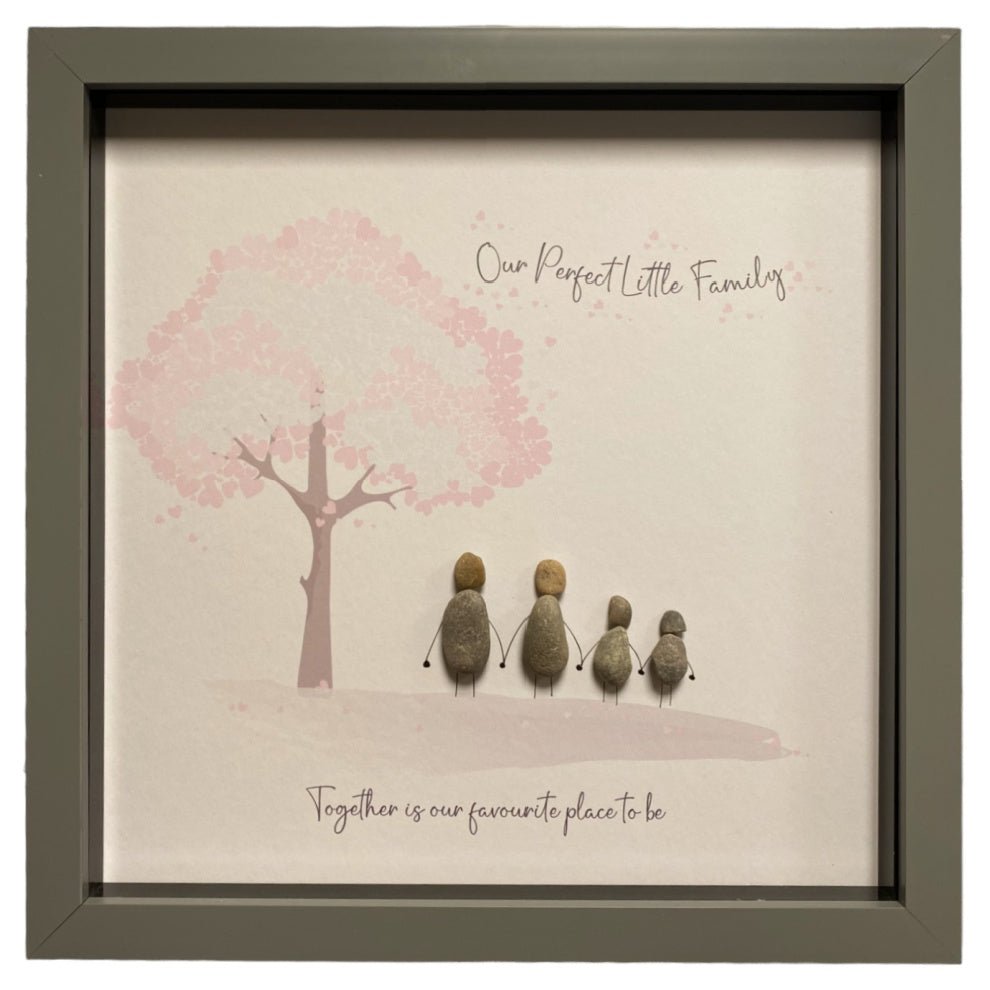 Large Pebble Art Our Perfect Little Family (4) - Grey - ORNAMENTS - Beattys of Loughrea