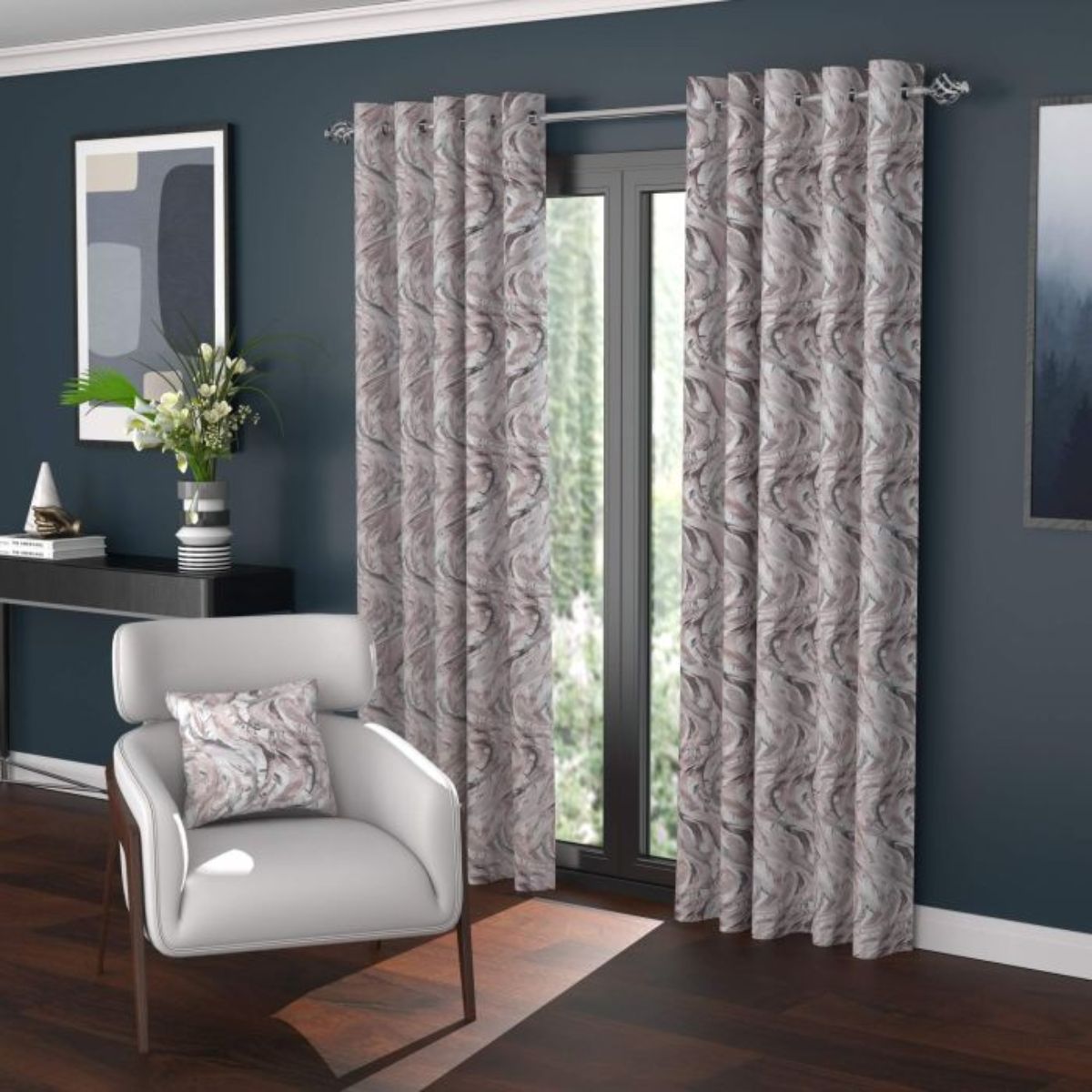EA Designs Faro Blossom Polar Fleece Lined Eyelet Curtains (90" x 90") - CURTAINS - READY MADE - Beattys of Loughrea