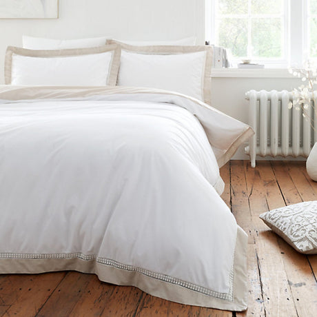 Bianca Bedding Oxford Lace 200 Thread Count Cotton King Duvet Cover Set with Pillowcases White Natural - DUVET COVERS - Beattys of Loughrea
