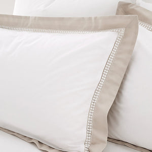 Bianca Bedding Oxford Lace 200 Thread Count Cotton King Duvet Cover Set with Pillowcases White Natural