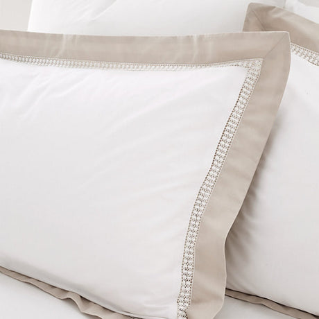 Bianca Bedding Oxford Lace 200 Thread Count Cotton King Duvet Cover Set with Pillowcases White Natural - DUVET COVERS - Beattys of Loughrea