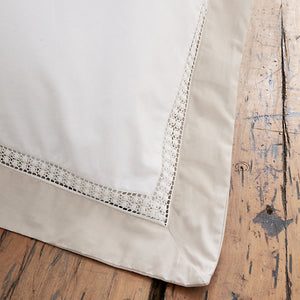 Bianca Bedding Oxford Lace 200 Thread Count Cotton King Duvet Cover Set with Pillowcases White Natural