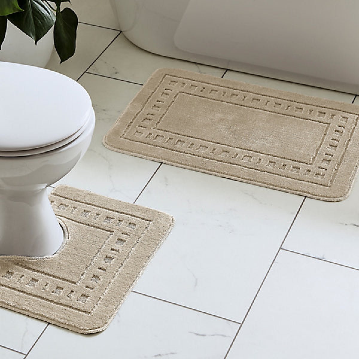 Catherine Lansfield Bathroom Armoni Bath Mat and Pedestal Set Natural - BATH MATS/SETS - Beattys of Loughrea