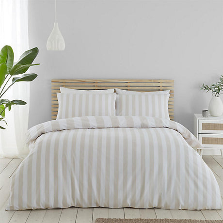 Catherine Lansfield Cove Stripe Natural Double Duvet Cover Set - DUVET COVERS - Beattys of Loughrea