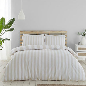 Catherine Lansfield Cove Stripe Natural King Size Duvet Cover Set - DUVET COVERS - Beattys of Loughrea