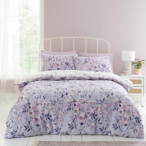Catherine Lansfield Bedding Isadora Floral Reversible King Size Duvet Cover Set with Pillowcases Lilac - DUVET COVERS - Beattys of Loughrea