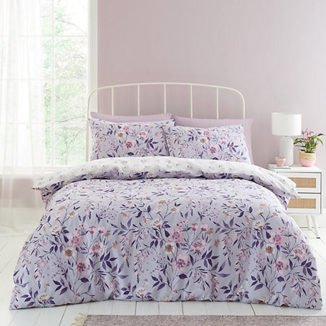 Catherine Lansfield Bedding Isadora Floral Reversible King Size Duvet Cover Set with Pillowcases Lilac - DUVET COVERS - Beattys of Loughrea