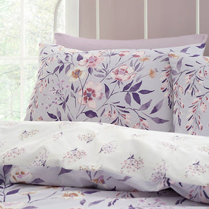 Catherine Lansfield Bedding Isadora Floral Reversible King Size Duvet Cover Set with Pillowcases Lilac - DUVET COVERS - Beattys of Loughrea