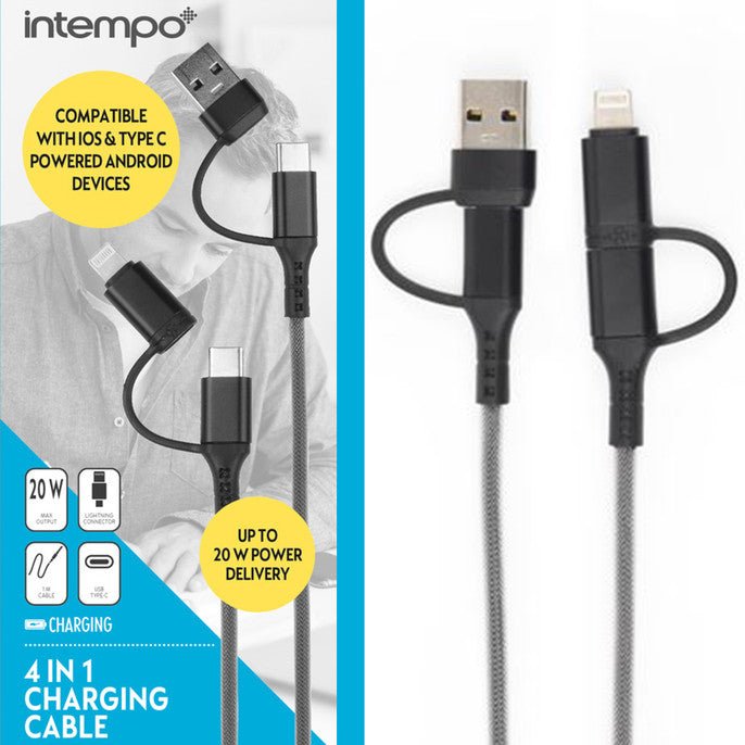Intempo 4 in 1 Charging Cable – 1M Cord Length, 20W Output - LEADS - Beattys of Loughrea